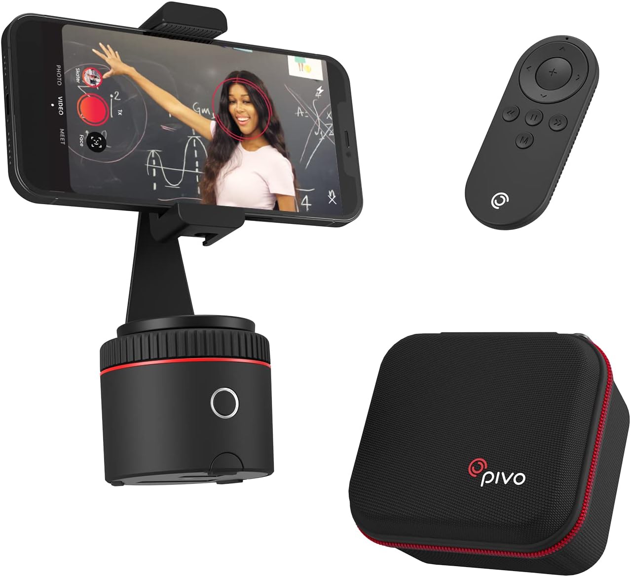 Pivo Pod One Starter Pack (Pod Red) - Content Creation Basic Set - 360° Auto Tracking - Mount & Case - Selfie Vlogging Face & Body Tracking