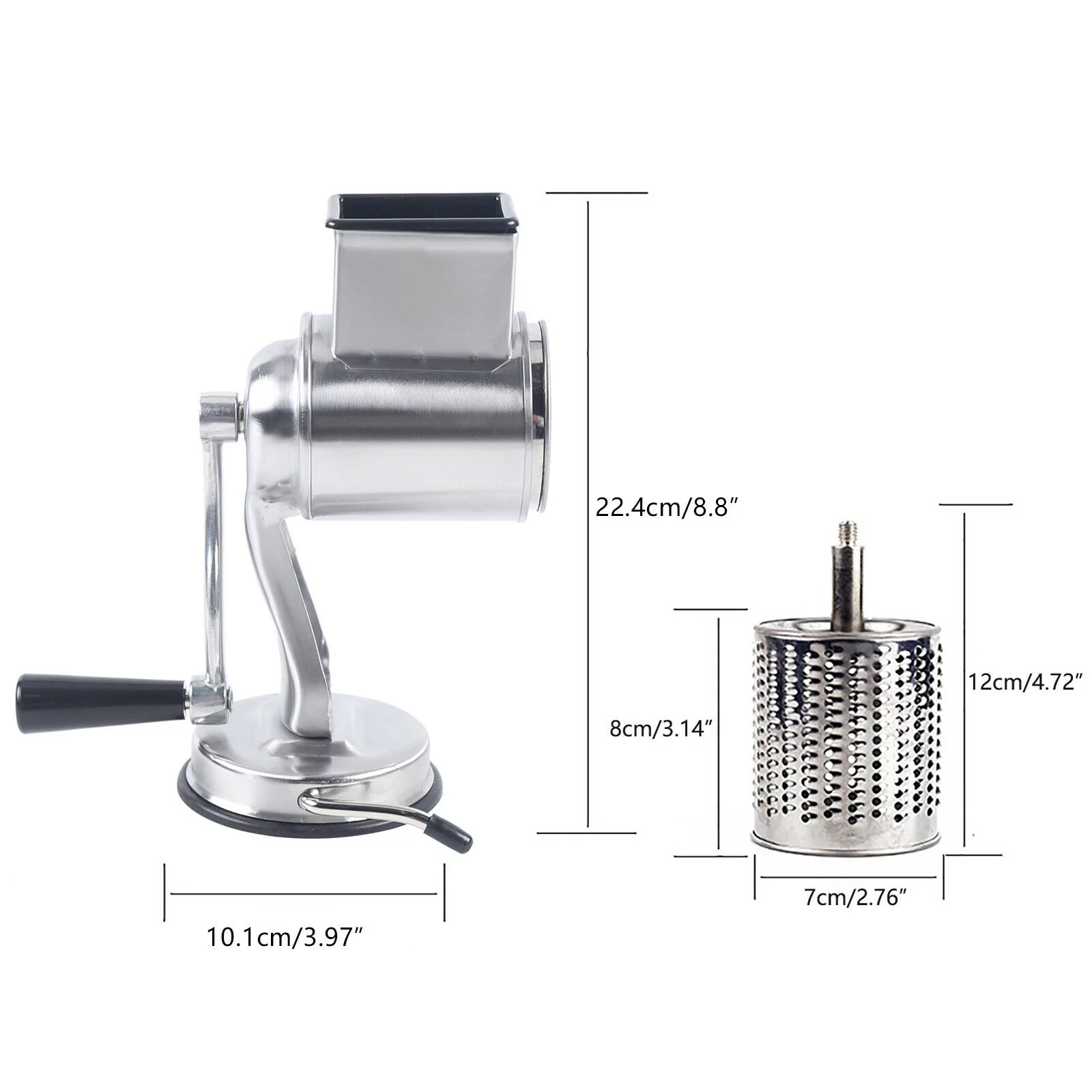 TFCFL Stainless Steel Kitchen Rotary Grater Manual Drum Grater Vegetable Cutter Nuts Mill w/ 5 Drums