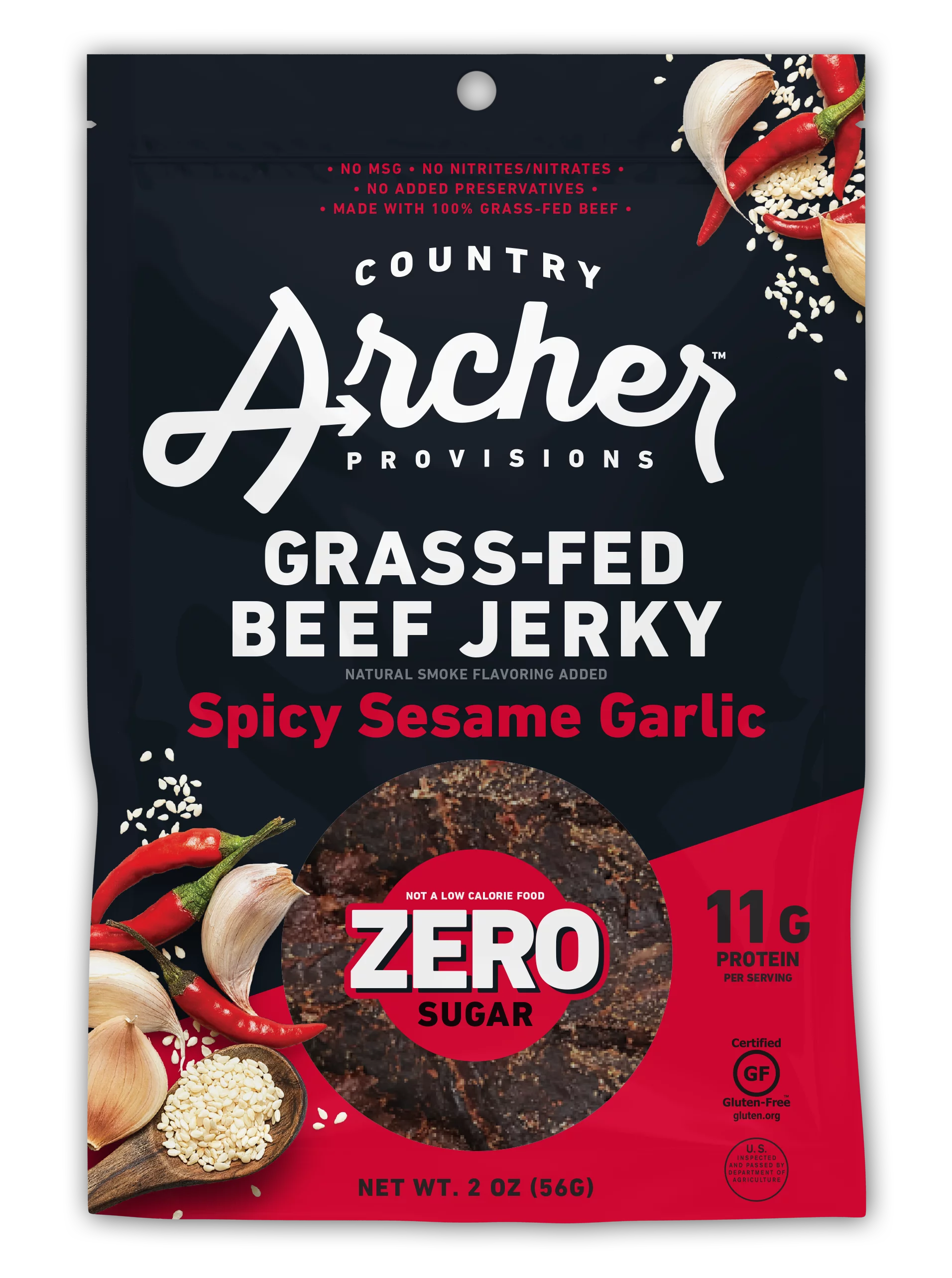 Country Archer 2oz Zero Sugar Spicy Sesame Garlic Beef Jerky Pack Of 12