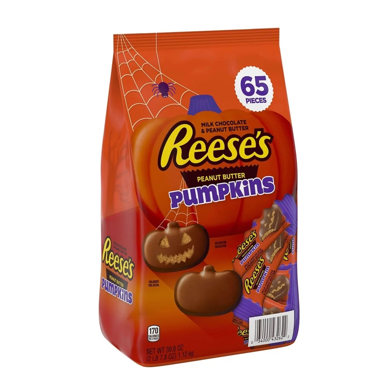 Reese's Milk Chocolate Peanut Butter Pumpkins Candy, (39.8 Ounce, 65 Count)