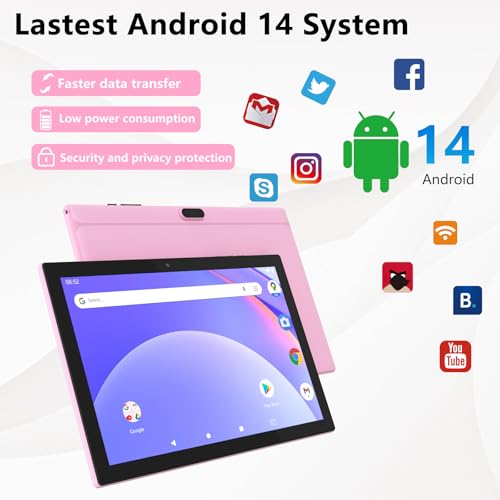 Android 14 Tablet, 10 Inch 8GB RAM+64GB ROM+1TB Expand, 1.8Ghz Quad-core Processor, 2 in 1 Tablets with Keyboard/Mouse/Case/Stylus, 8MP Camera, 6000mAh Battery, 1280 * 800 HD Screen, 5G WiFi 6 Tablet