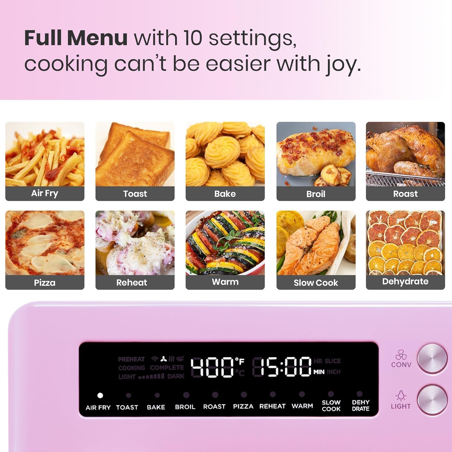 Air Fryer Toaster Oven, 10-in-1 Convection Ovens and VAL Board Cutting Board, Pink Color