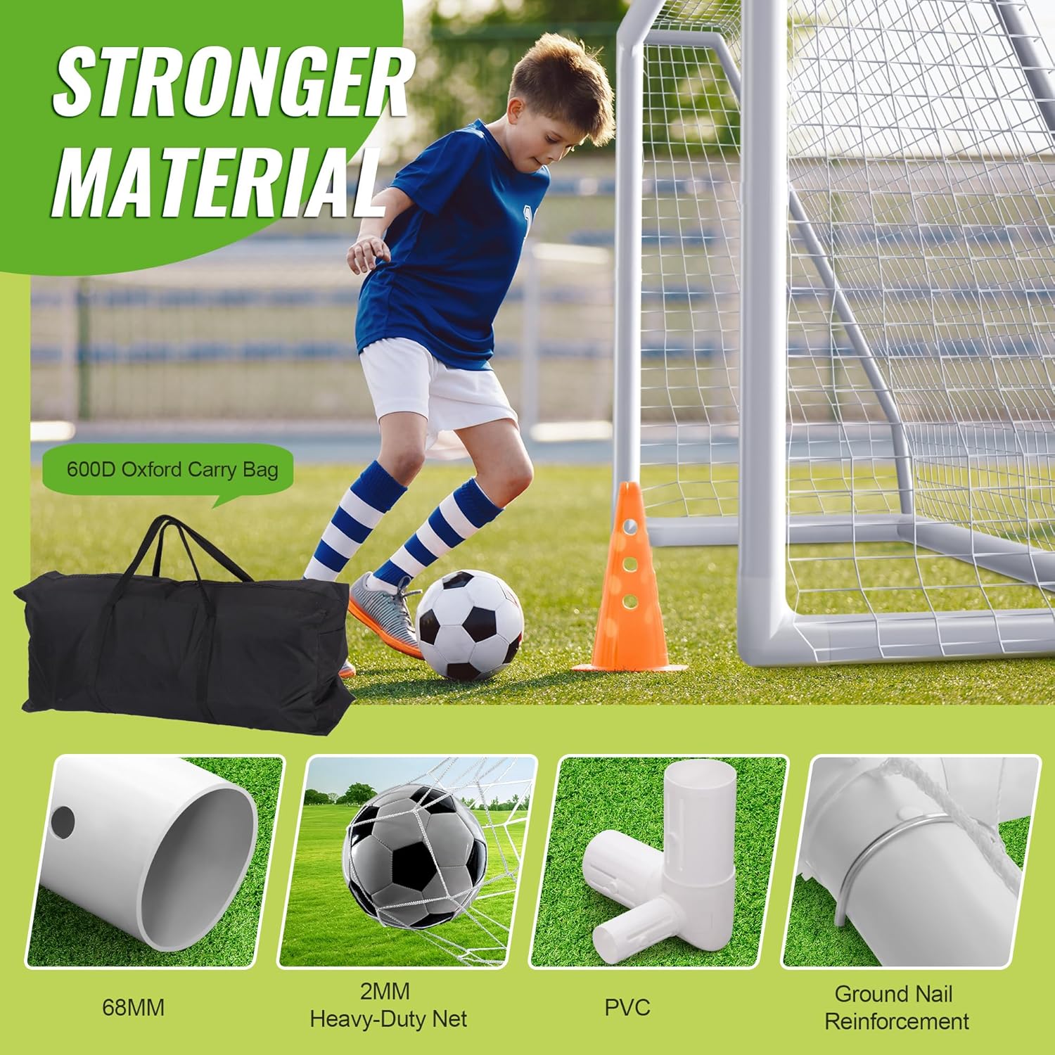 Rengue Soccer Goal, 8x5ft Backyard Soccer Goal, Weatherproof PVC Soccer Goals, Full Size Soccer Goal, Youth Training Soccer Net Set with High-Strength Nets, Ground Stakes and Carry Bag