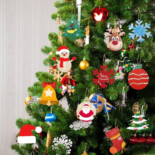 Christmas Craft Painting Kits, 48pcs Wooden Christmas Ornaments, Unfinished Paintable Blank Wood Slice with 8 Styles & Crafts Making Supplies, DIY Xmas Tree Decor Art Activity for Family Fun
