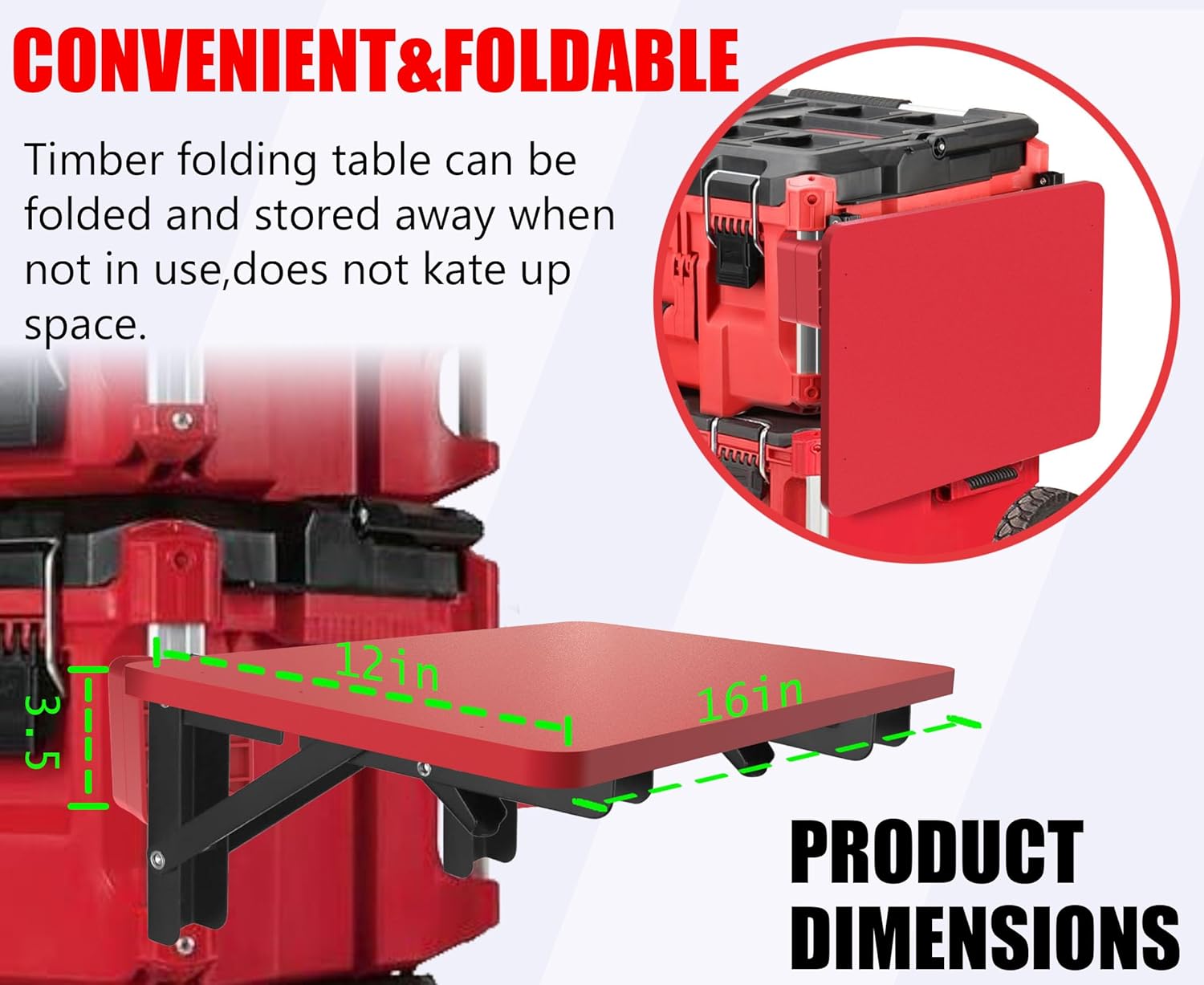 Folding/Removable Table for Milwaukee Packout，for Side Storage of Your Packout System (Red)