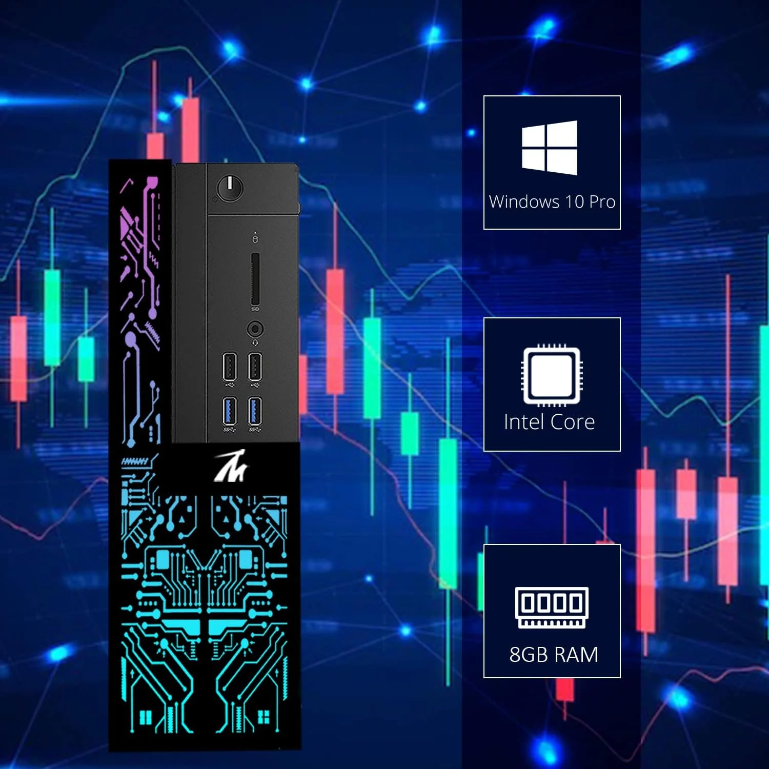 Restored Trading Desktop PC TechMagnet Siwa 6 Intel Core i5-6500, 16GB RAM, 120GB SSD, 2TB HDD, 4 New 27” LED Monitors, 2 Network Cards, Trading Platform Support, MTG Keyboard & Mouse Win 10 Pro (Refurbished)