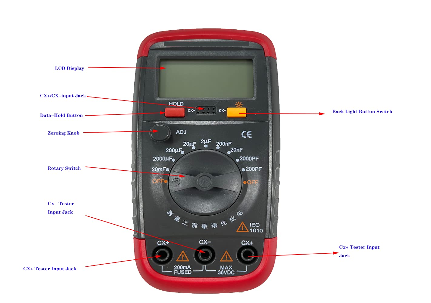 Capacitor Tester Capacitance Meter Handheld Digital Professional Capacitor Tester with LCD Display-0.1pF - 20000uF Powered by a 9V Battery (Not Include)