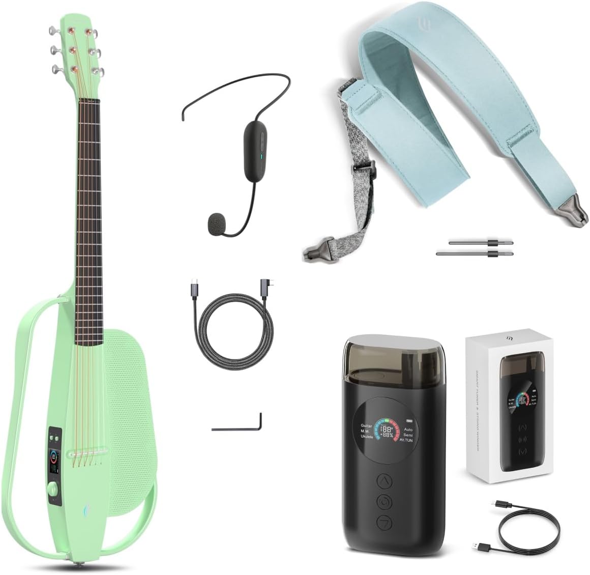 Enya Acoustic Electric Carbon Fiber Travel Guitar NEXG SE Smart Guitarra for Adults with 30W Wireless Speaker & enya Magnetic Strap & Enya Smart Automatic Guitar Tuner
