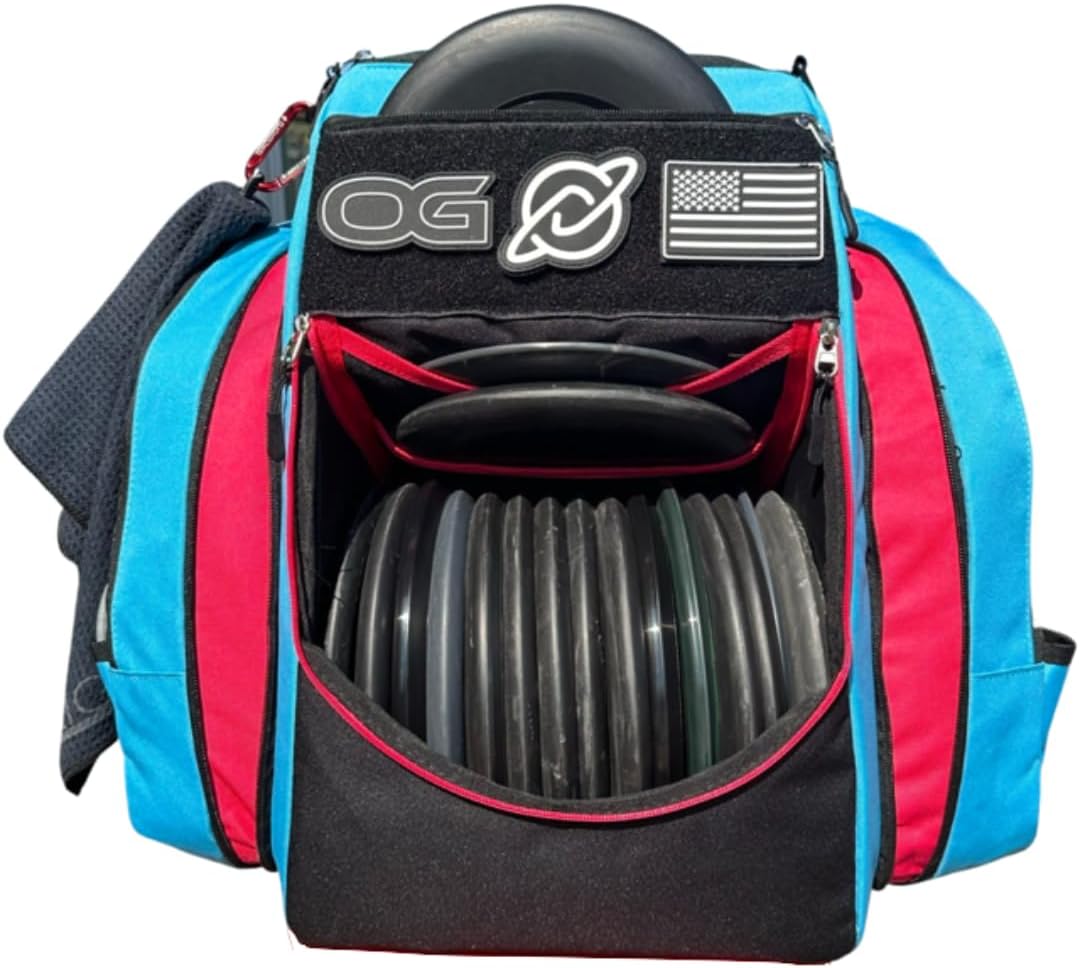 Discology Disc Golf OG V3 Disc Golf Bag | 26+ Disc Capacity | Premium Disc Golf Backpack Bag | Tough, Durable Design | 2 Large Top and Side Compartments | Top Patch Panel with Two Patchs Included