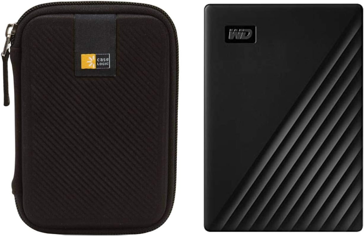 WD 5TB My Passport USB 3.2 Gen 1 Slim Portable External Hard Drive (2019, Black) + Compact Hard Drive Case (Black) (5TB, Black)