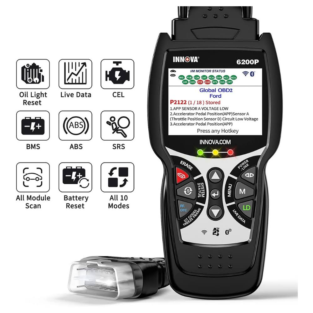 Innova 6200P ABS Srs OBD2 Scanner All Systems Code Reader with Battery Reset Oil Light Reset