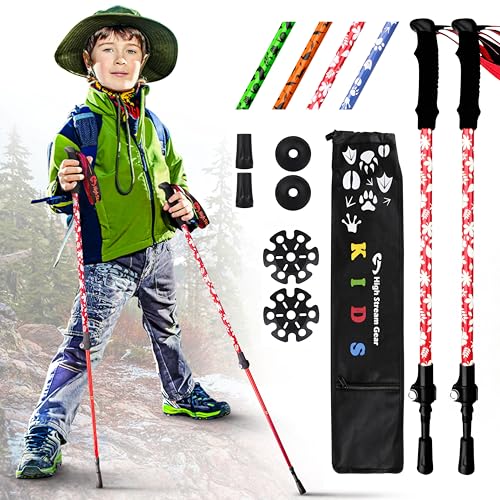Kids Hiking Poles – Adjustable Telescopic Trekking Poles for Children – Includes: 2 Walking Sticks, Carrier Bag and Accessories All Designed for Boys and Girls