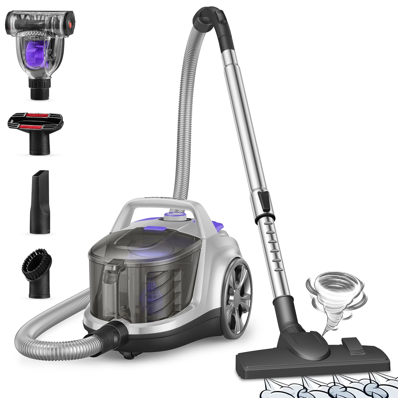 Aspiron Bagless Canister Vacuum Cleaner with Double HEPA Filter, Turbo Brush, 1200W, 3.6QT, New