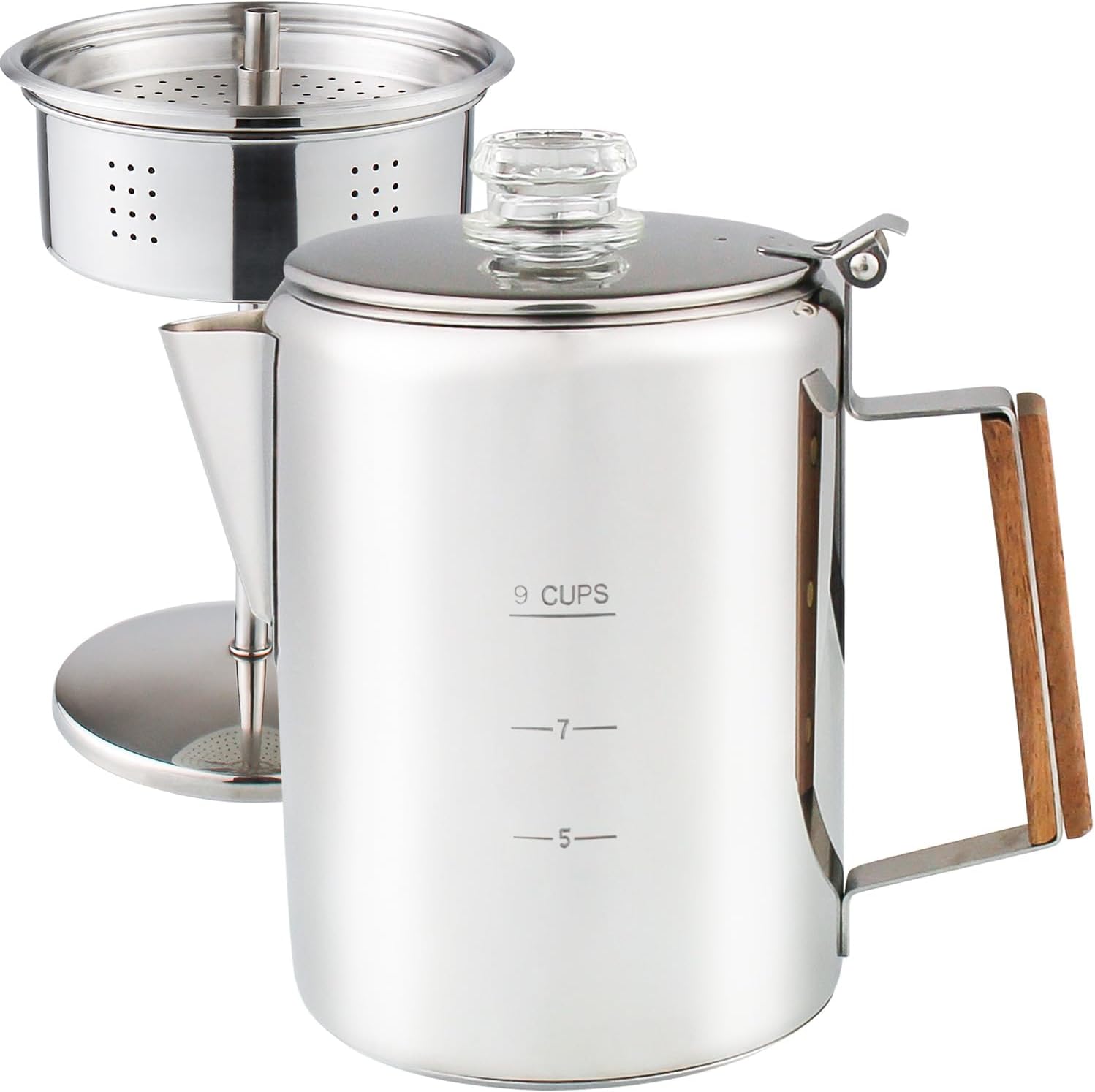 Multi Use Coffee Percolator with Heat Resistant Glass Knob, Stainless Steel Coffee Maker Using On any Stovetop Induction Stove Electric Stove Campfire Stove etc. 9 Cup