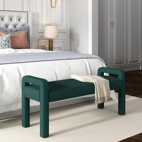 Teddy Velvet Armrest Bench is Soft and Comfortable, with Dark Brown Wooden Legs That are Sturdy and Durable,inBedroom, Living Room, Family Room (Beige1)