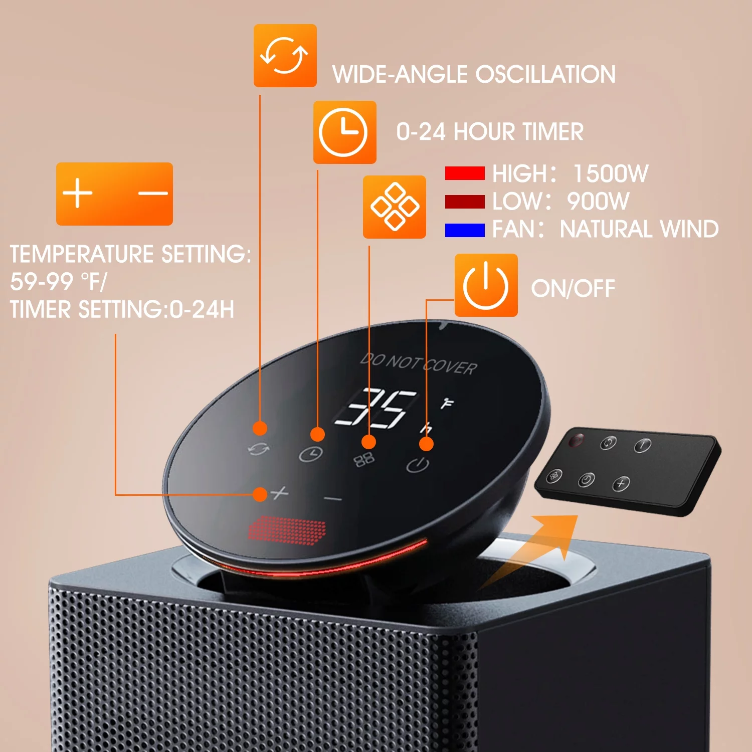 ALROCKET Space Heater Indoor,90°Oscillating Electric Tower Heaters with Remote,ECO Modes, Timer, 320 sq.ft
