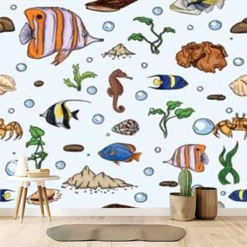 Peel and Stick Wallpaper Cute underwater world sea jellyfish seaweed cartoon style Deep ocean Canvas Wallpaper Wall Decor Wall Art Removable Wall mural for Room Decor Bedroom Living Room Furniture