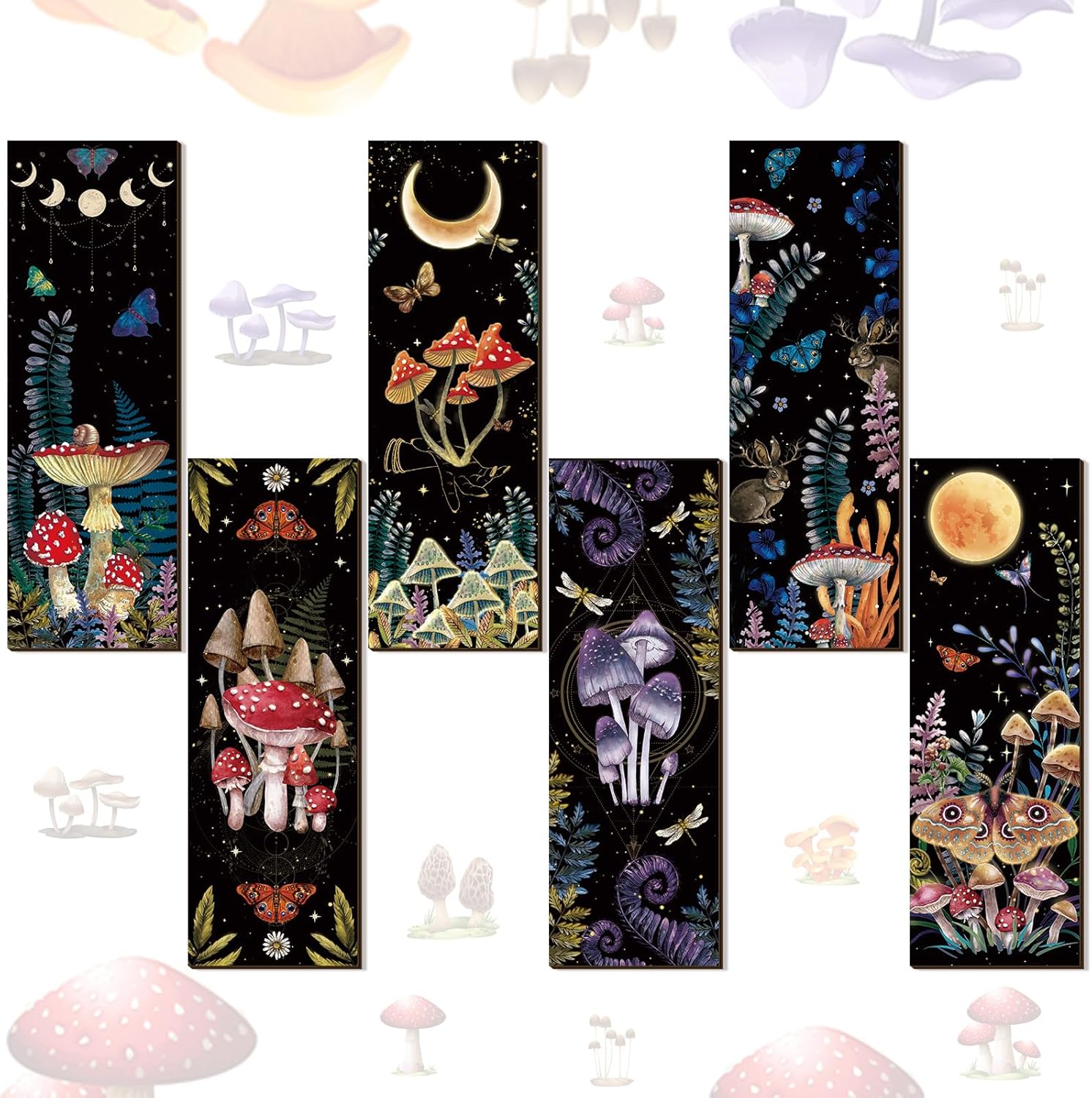 Kigley 6 Pcs Mushroom Wall Decorations Boho Wall Decor Sun Phases Wall Art Minimalist Wooden Boho Wall Hanging Gothic Witchy Farmhouse Wall Pediments for Bedroom Living Room Decorations