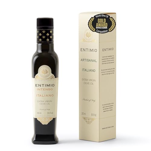 Entimio Intenso +900 mg/kg Polyphenol Rich Organic Extra Virgin Olive Oil, New 2024-2025 Early Harvest Italian Olive Oil from Puglia, Italy, 2025 Gold Winner, Cold Extracted, Lab Tested - 8.5 fl oz