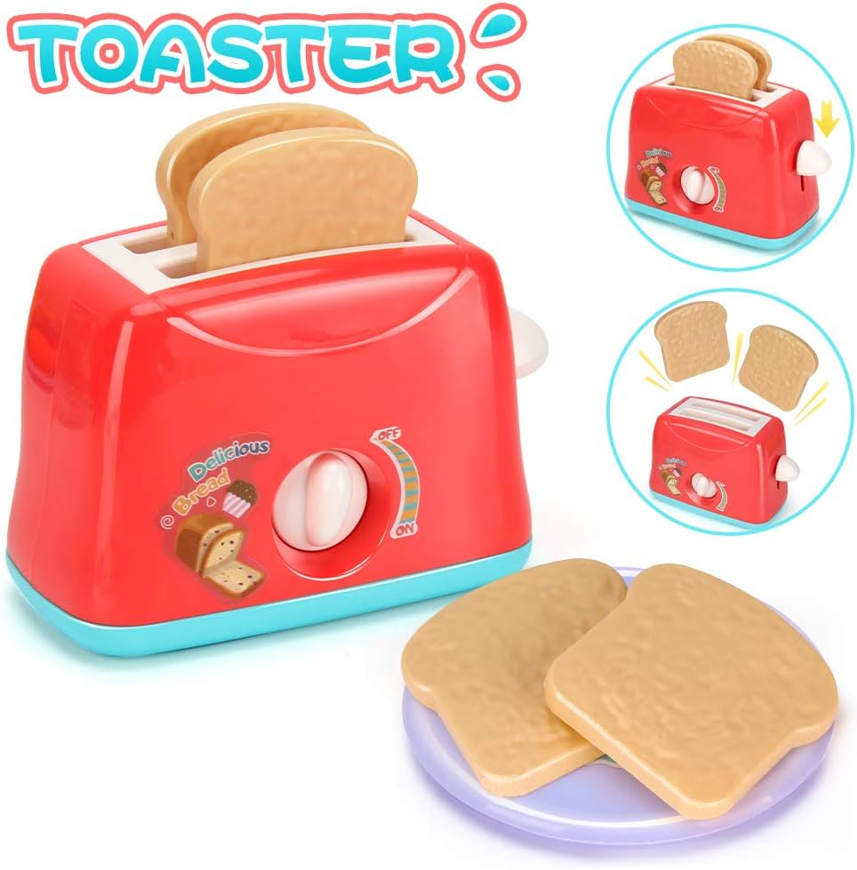 Kids Assorted Kitchen Appliance Toys, Pretend Kitchen Toy Set Includes Coffee Maker ,Blender and Toaster ,Cutting Play Food and Kitchen Utensils Accessories,Learning Gift for Toddlers Baby Girls Boys