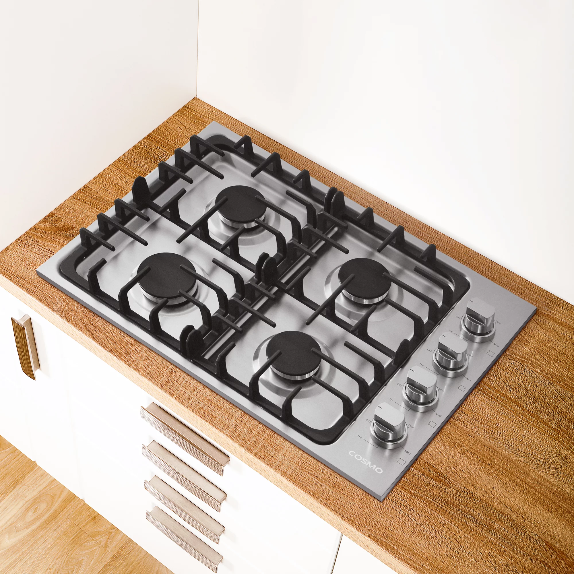 Gas Cooktop with 4 Sealed Italian Made Burners in Stainless Steel
