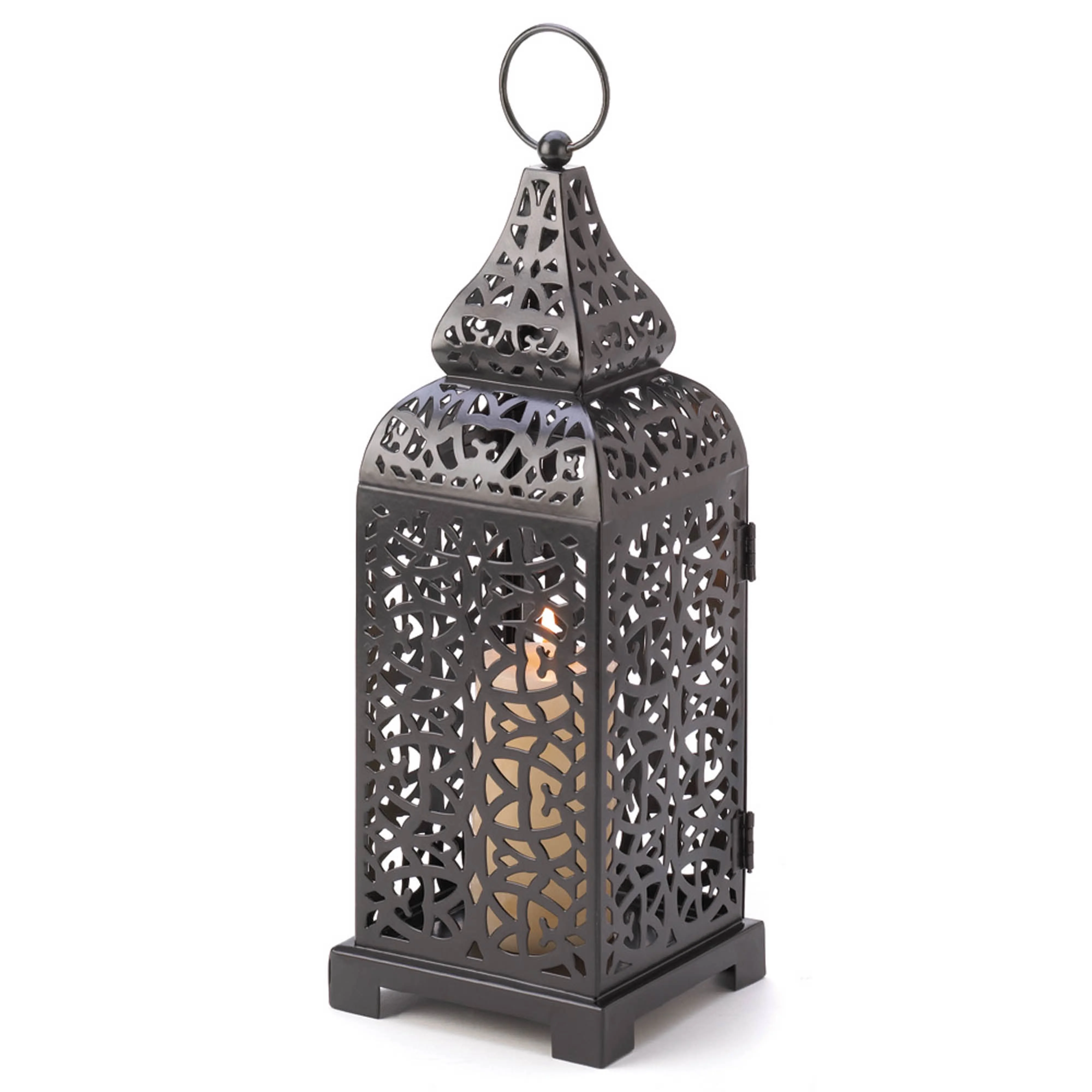Zingz & Thingz Black Metal Moroccan Style Hanging Temple Tower Candle Lantern 13