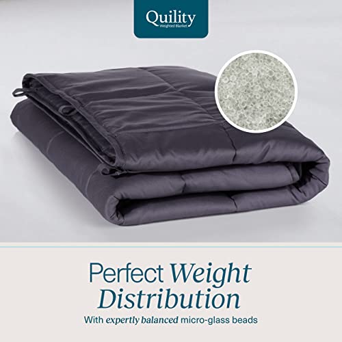 Quility Weighted Blanket for Adults - 15 LB Twin Size Heavy Blanket for Cooling & Heating - 100% Cotton Big Blanket w/ Glass Beads, Machine Washable Blankets - 48