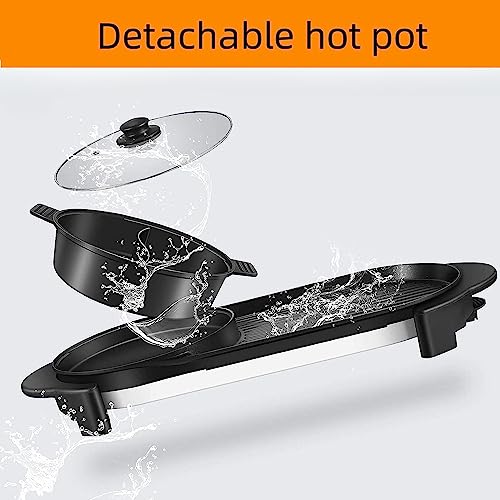 BOEASTER Electric Hot Pot with Grill Indoor Shabu-shabu Hotpot Korean BBQ Grill, Removable Hotpot Pot W/Large Capacity Baking Tray, Smokeless Non-Stick, Adjustable Temperature, 1-6 People 110V