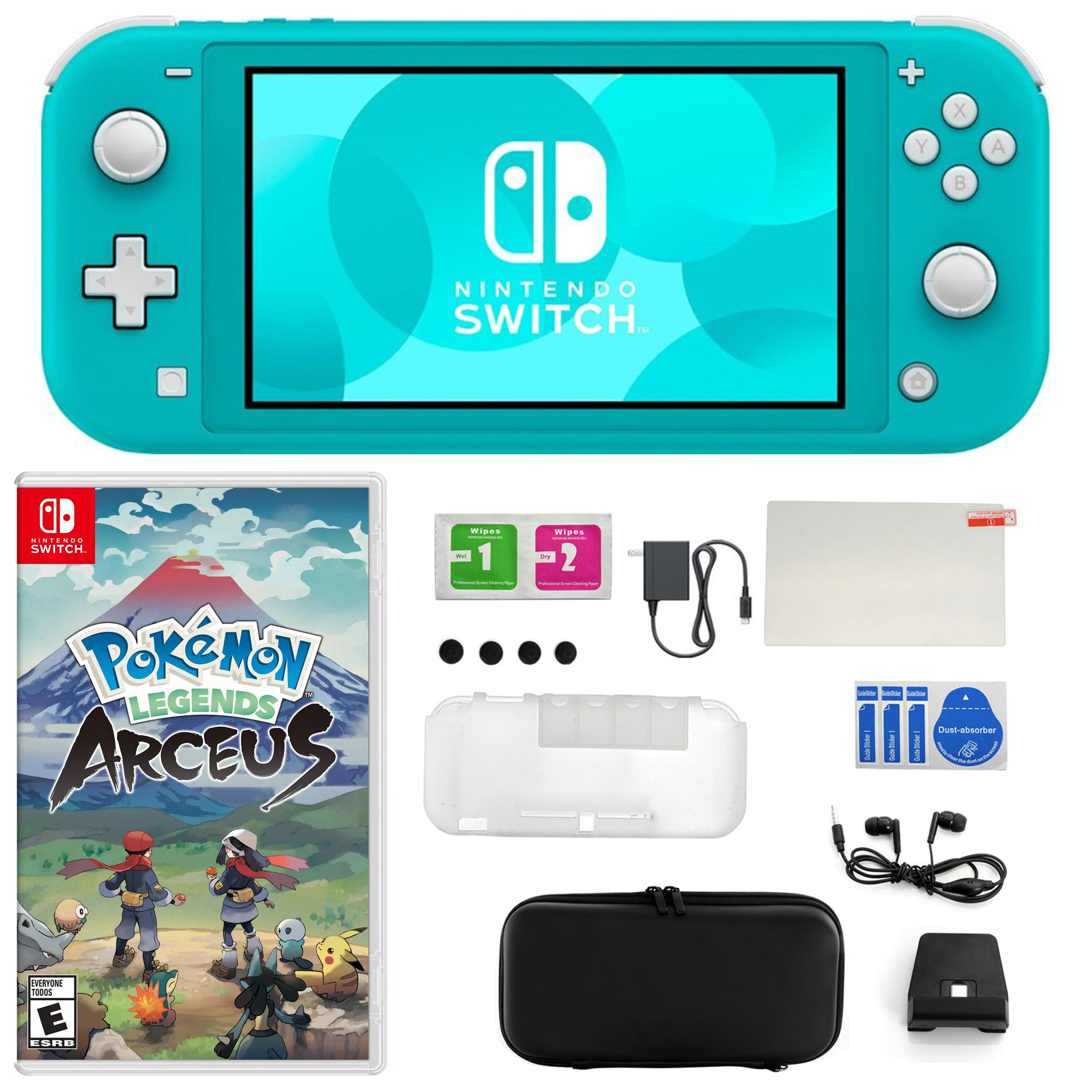 Nintendo Switch Lite in Turquoise with Pokemon Arceus and Accessories Kit