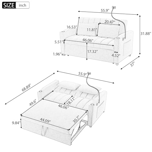 XD Designs 3 in 1 Convertible Single Sofa, Pull Out Sofa Bed Lounger Chair with Pillow and Adjust Backrest, Multi-Function Sleeper Chair Bed for Living Room or Apartment (Beige-3)