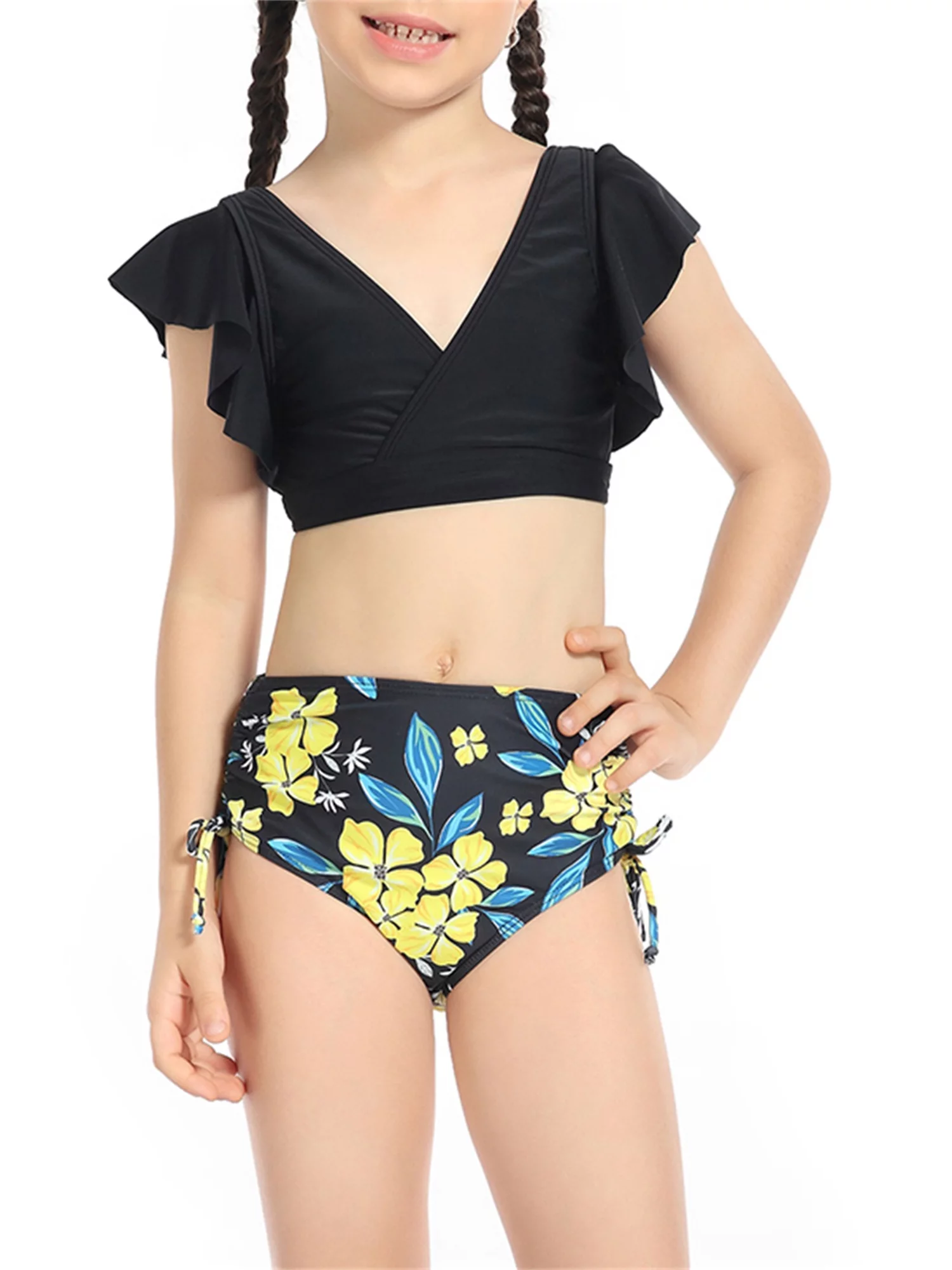 Liacowi Mommy and Me Swimsuits 2 Piece Bikinis Set Print Fly Sleeve Tops + Briefs Swimwear Bathing Suit Beachwear for Women＆＆Girls