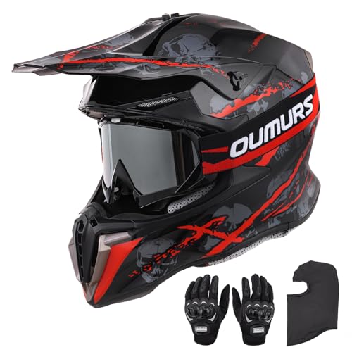 Adult ATV Dirt Bike Helmet Dual Visor with Gloves & Mask Adjustable Sun Visor Motorcycle Adult Helmet Off-Road Motocross Downhill Moped MX for Unisex-Adult