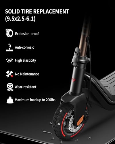 9.5x2.50 Solid Tire 9.5 inch for NIU KQi3 Pro/KQi3 Max/KQi3 Sport Electric Scooters, Puncture-proof, Tubeless Rubber Tires Front or Rear Replacement, 2pc (Red)