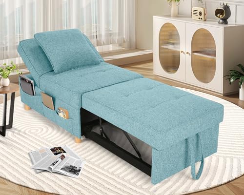 Sleeper Sofa Chair Bed,4-in-1 Convertible Sofa Bed Chair with 6 Adjustable Backrest and Pillow, 3-Seat Pull Out Sleeper Bed Linen Fabric Modern for Bedroom Small Space Living Room Office, Black