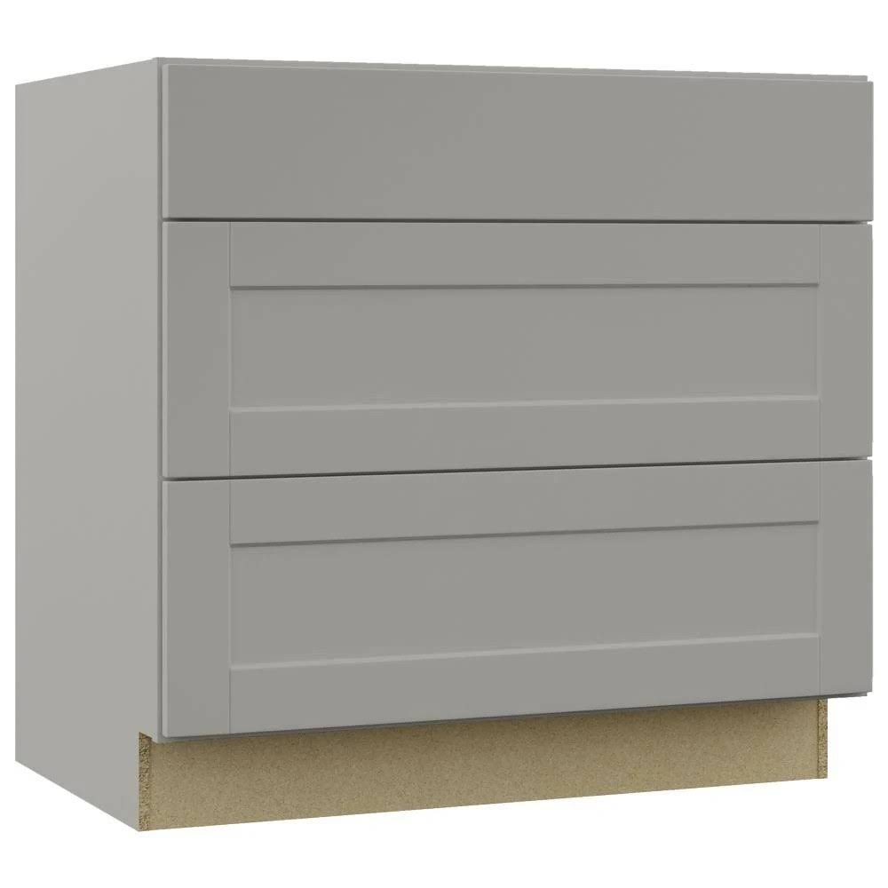 Hampton Bay KDB36-SDV Shaker Dove Gray Stock Assembled Pots and Pans Drawer Base Kitchen Cabinet (36 in. x 34.5 in. x 24 in.)