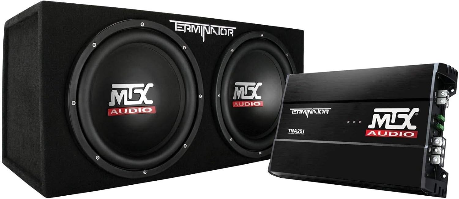 MTX TNP212D2 12 Inch 1200W Dual Loaded Car Subwoofer Audio, Sub Box, and Amplifier with QPower Super Flex 4 Gauge 3000 Watt Amplifier Wiring Amp Kit