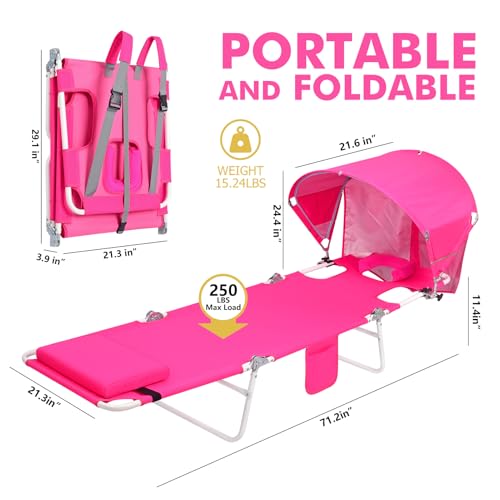 Backpack Beach Tanning Chair with Face Hole Sun Canopy Umbrella, Folding Lounge Chair Reclining 6 Position for Adults Outside Sunbathing Reading Poolside Camping, UPF 50+ Sun Shade, 2 Pack