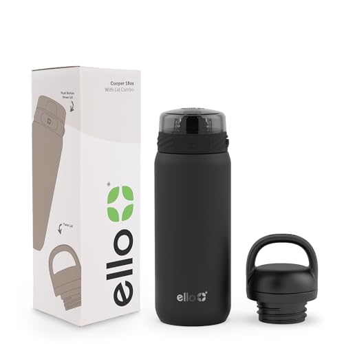 Ello Cooper 18oz Kids Stainless Steel Water Bottle with 2 Lids Chug and Straw | Leak Proof Double Walled and Vacuum Insulated | Fits Car Cupholder | Built in Carry Loop | Dishwasher Safe | Antigua