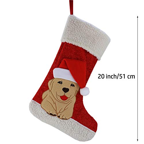 WEWILL 18’’ Cat Felt Christmas Stockings Paws Embroidered for Pets Kitty Red Xmas Stocking Gift Bag Cuff Lovely Home Holiday Decoration