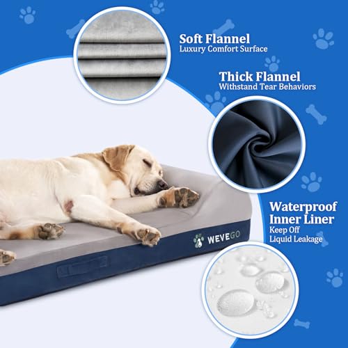 Large Dog Bed, Orthopedic Dog Bed 7.87-inch Thick Gel Memory Foam with Pillow, Durable Flannel Fabric and Removable Cover & Waterproof Liner Dog Beds Large Sized Dog, Supportive for Large Dogs
