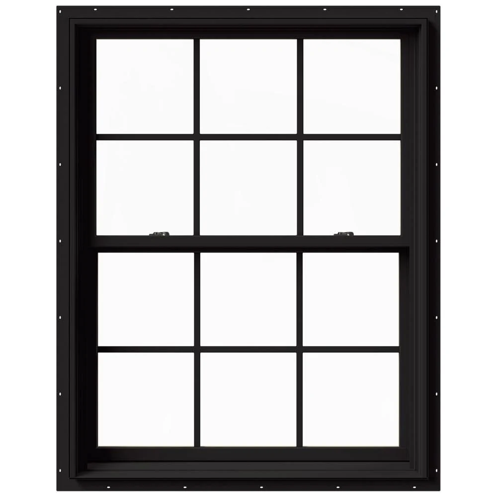 JELD-WEN 37.375 in. x 48 in. W-2500 Series Black Painted Clad Wood Double Hung Window w/ Natural Interior and Screen