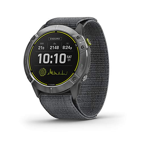 Garmin Enduro, Ultraperformance Multisport GPS Watch with Solar Charging Capabilities, Battery Life Up to 80 Hours in GPS Mode, Carbon Gray DLC Titanium with Black UltraFit Nylon Band (Renewed)
