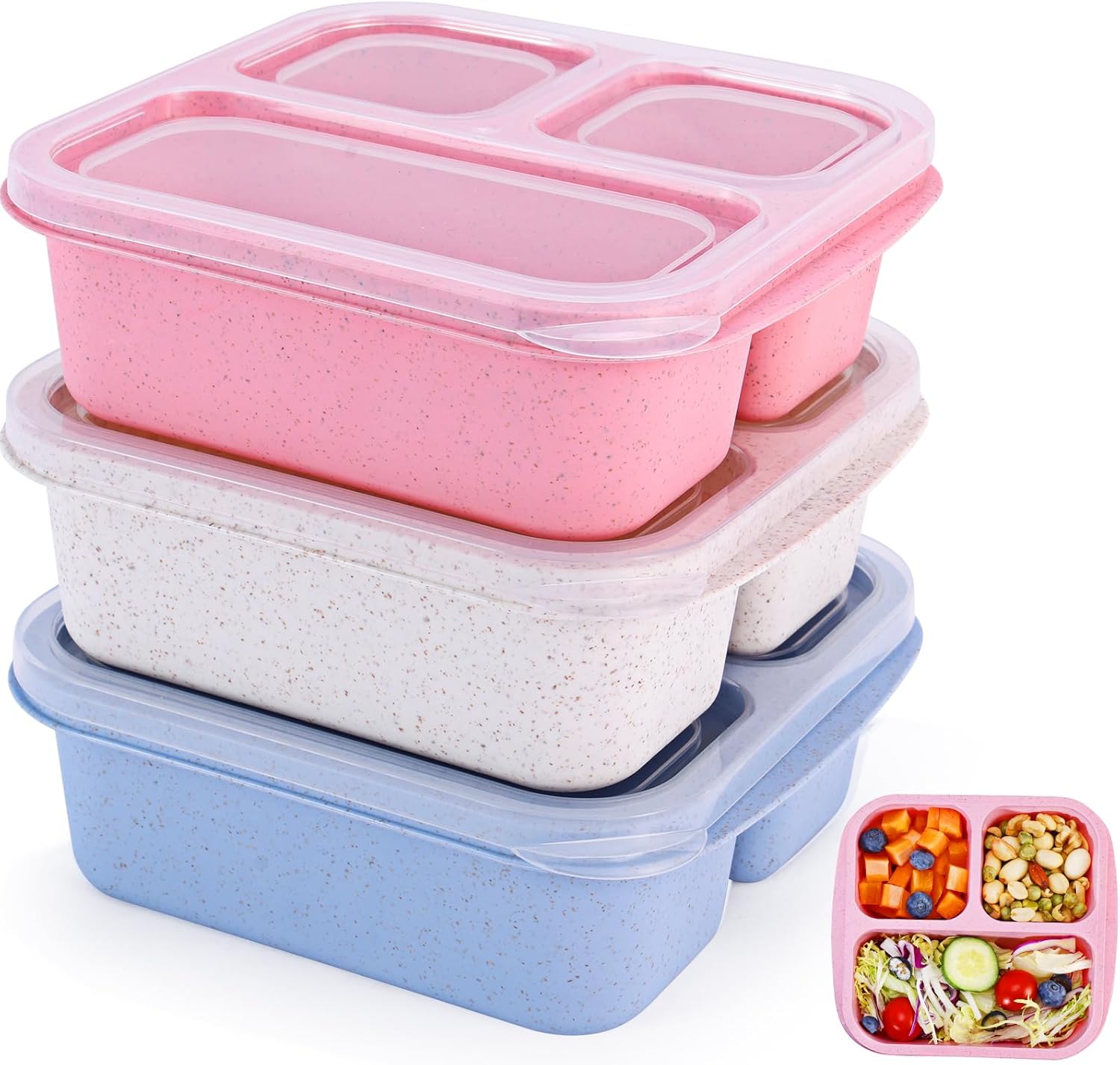 Bento Box Adult Lunch Box, 4 Pack Lunchable Containers 5 Compartments,Divided Lunch Containers with Utensils,Reusable Snack Containers for Adults Kids,Snack Box Containers for School Work Travel