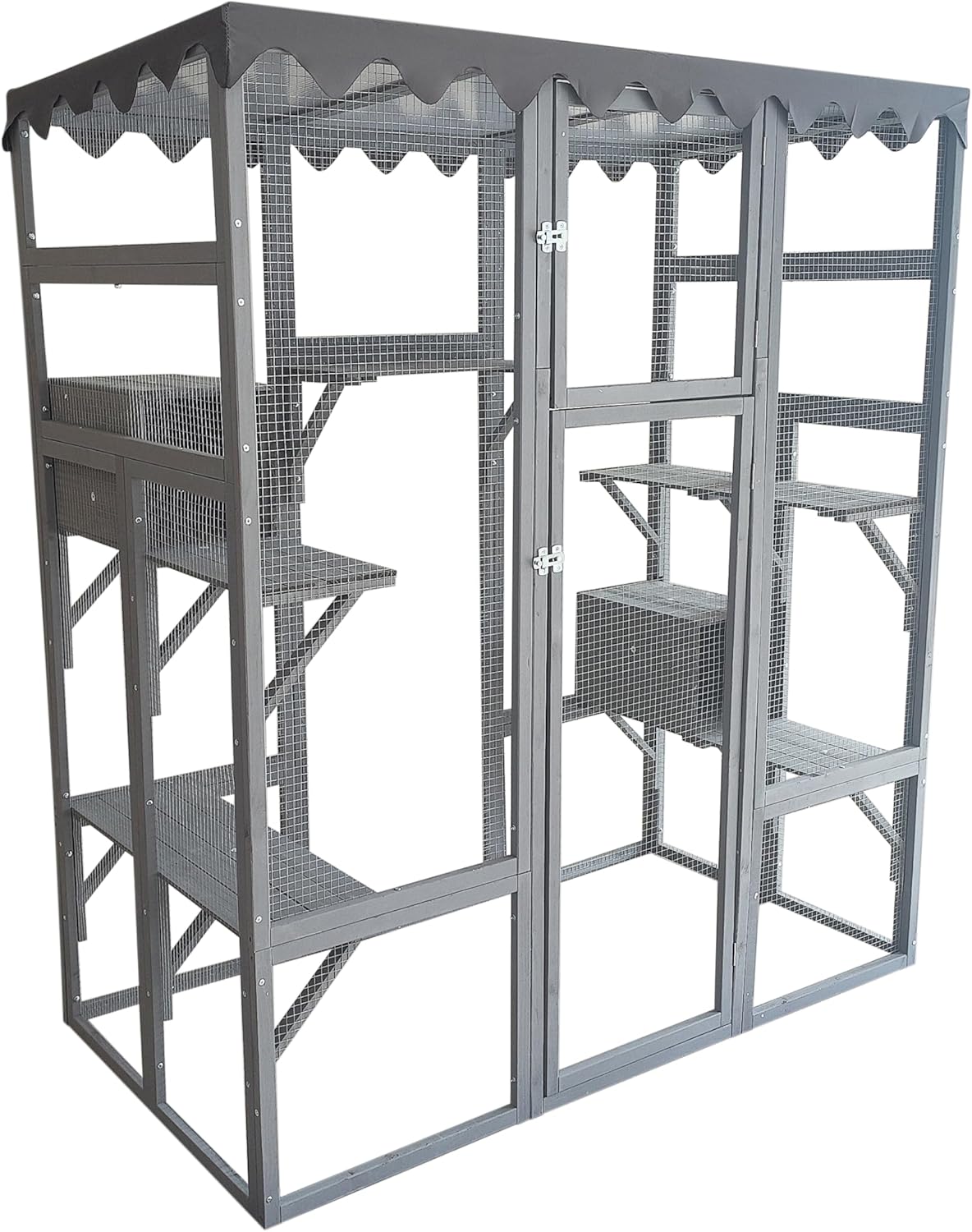 Large Indoor Cat Enclosure, Wooden Large Cat Villa, Indoor/Outdoor Cat Enclosure with Wheels, Multi-Feature Enclosed Cat Houses for Indoor Cats Ventilation Glass Doors, 38