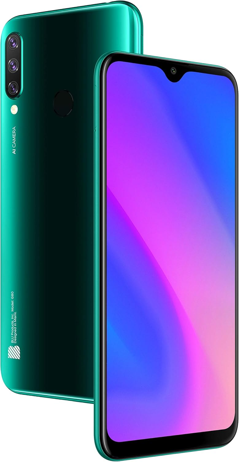 BLU G80 | 2021 | All day battery | Unlocked | 6.5” HD+ Infinity Display | 64GB | Triple Camera 13MP | US version | US warranty | Green