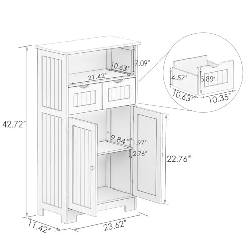 Modern Bathroom Floor Cabinet with 2 Doors and 1 Drawer, Free-Standing Home Furniture Organizer Cupboard,Bathroom Organizers and Storage for Kitchen/Office/Bathroom/Living Room, White