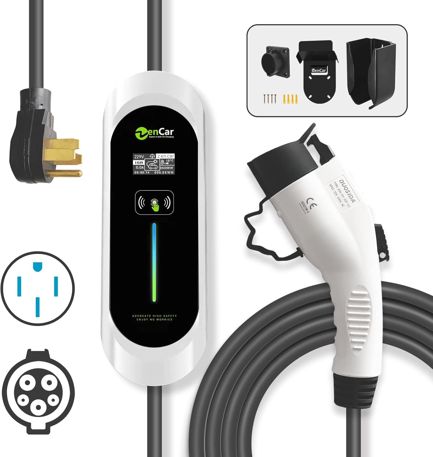 Keruida Level 2 EV Charger 40Amp 240V, Portable EV Charger with NEMA 14-50 Plug SAE J1772 Cable, Home EV Charging Station Adjustable Currents 16A-40A, with EV Charger Holder, Timing Delay