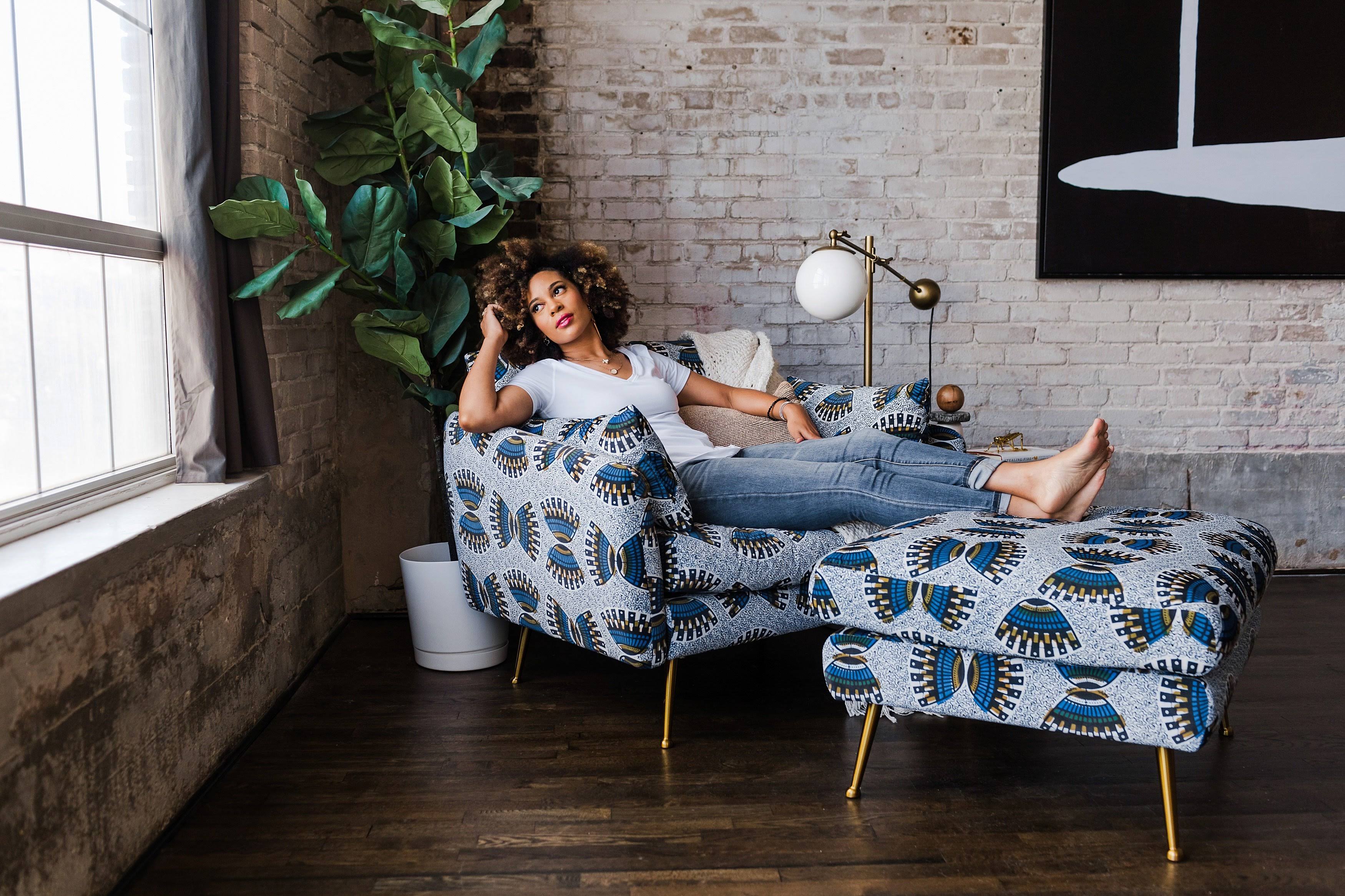 Albany Park Ekaabo Modern Armchair - Ankara West African Ademi Velvet / Gold