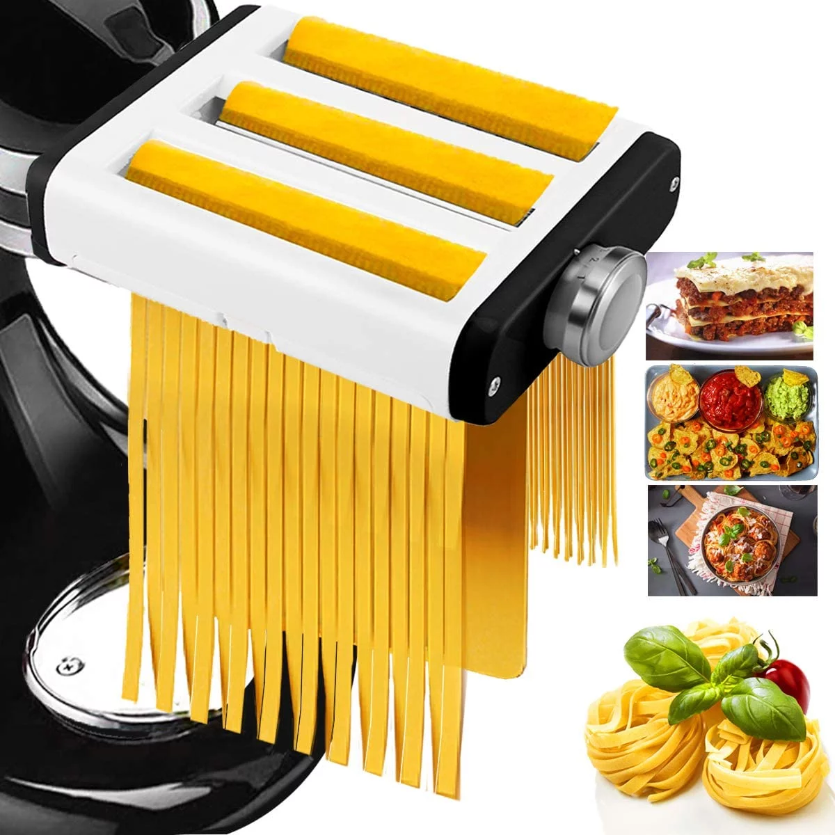 3 In 1 Pasta Maker Attachment for Kitchenaid Mixer, Professional Pasta Attachment Includes Pasta Dough Roller, Spaghetti Cutter, Fettuccine Cutter and Cleaning Brush, Pasta Attachment for Stand Mixer