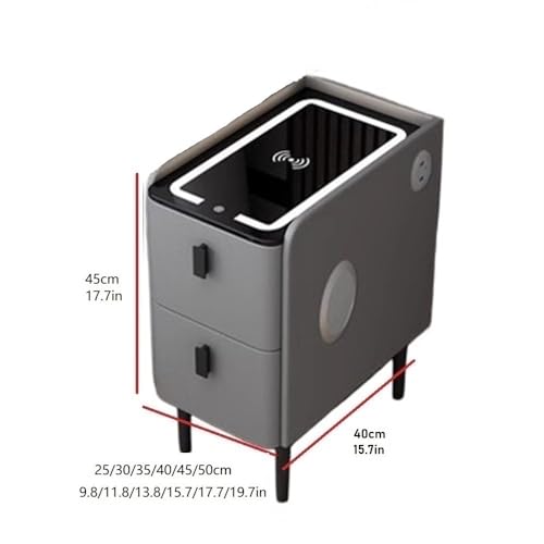 Narrow Side Table with 2 Drawers, End Table with Charging Station, Skinny Nightstand with LED Light, Slim Bedside Table for Bedroom, Living Room, Small Spaces(White,35 * 40 * 45cm)